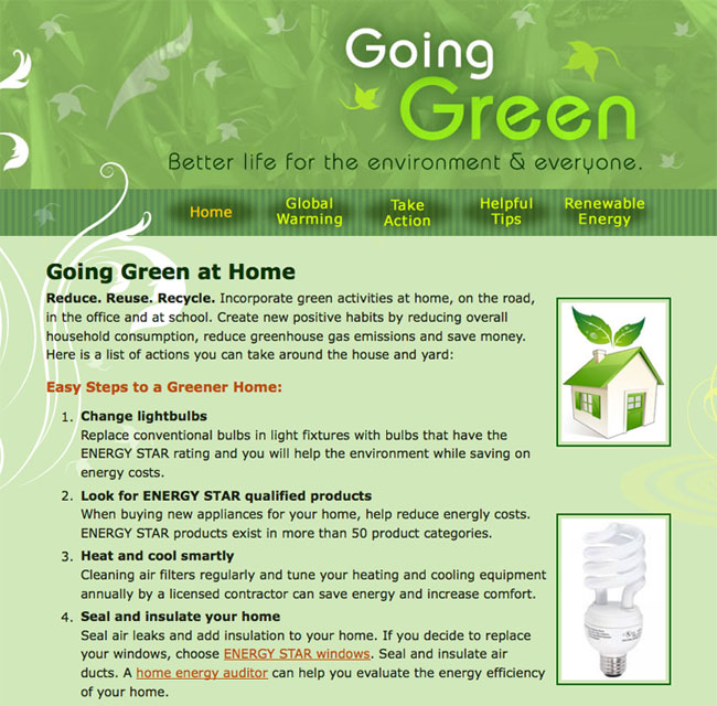 Going Green Website, Tips